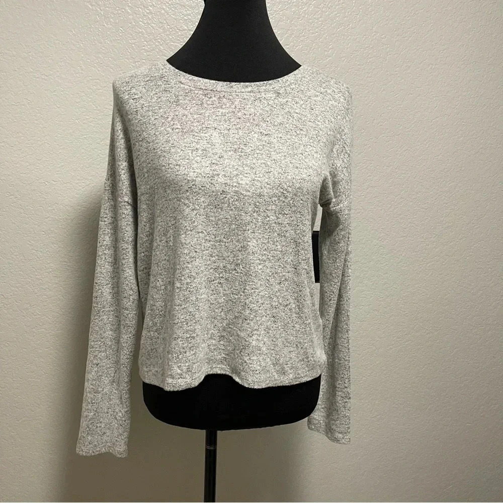 Pink Rose Super Soft Light Grey Crew Neck Sweater with Braided Back MEDIUM
